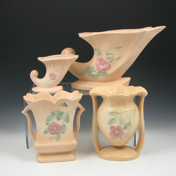 Appraisal: Hull Dogwood - Vases Cornucopia Candleholder Lot of four Dogwood