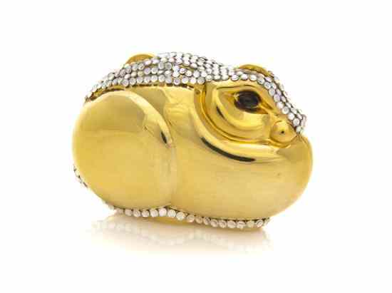 Appraisal: A Judith Leiber Goldtone and Silver Crystal Rabbit Pillbox black