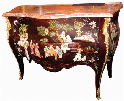 Appraisal: Louis XV style black lacquered marble top commode th century