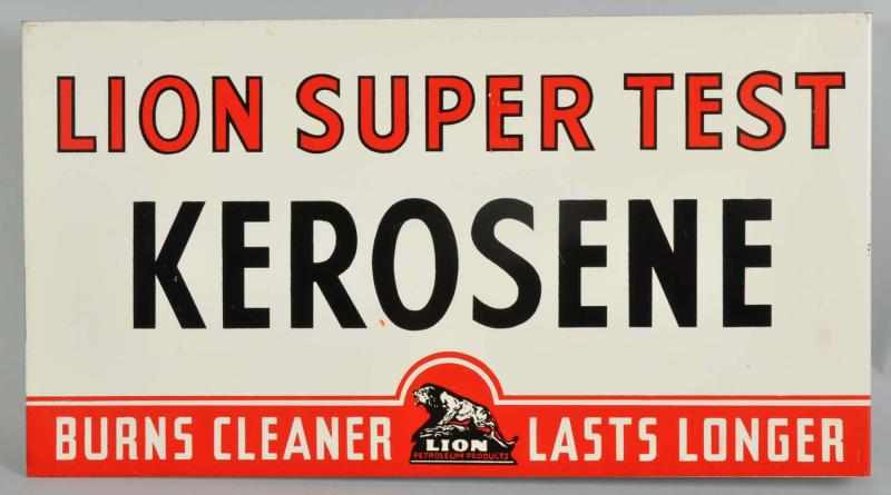 Appraisal: Tin Lion Super Test Kerosene Flange Sign Condition Excellent Plus