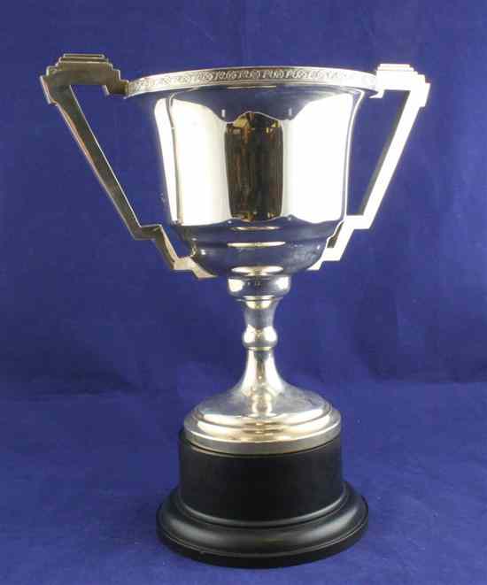 Appraisal: A stylish 's Art Deco silver two handled trophy cup