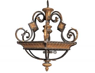 Appraisal: GOTHIC REVIVAL STYLE GILT AND PATINATED METAL THREE LIGHT CHANDELIER