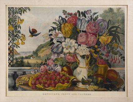 Appraisal: CURRIER IVES LANDSCAPE FRUIT AND FLOWERS NY Handcolored lithograph x