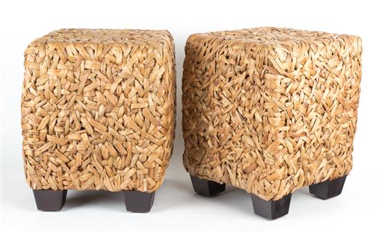 Appraisal: Sale Lot A Pair of Cube Form Woven Raffia Footstools