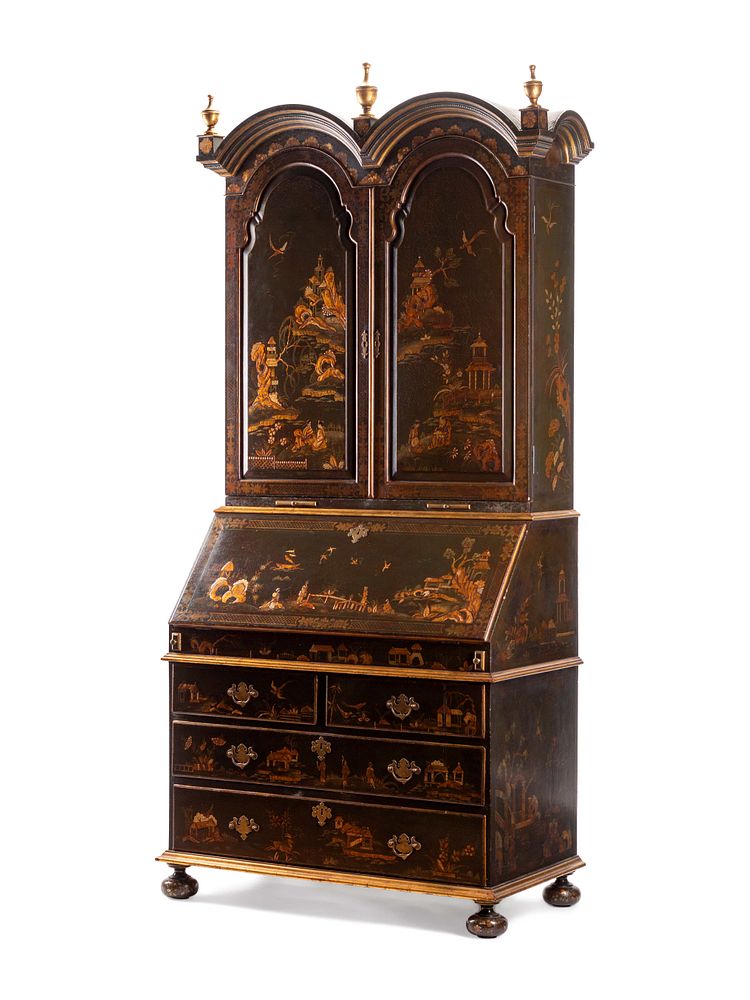 Appraisal: A George II Style Chinoiserie Lacquered Secretary Bookcase A George