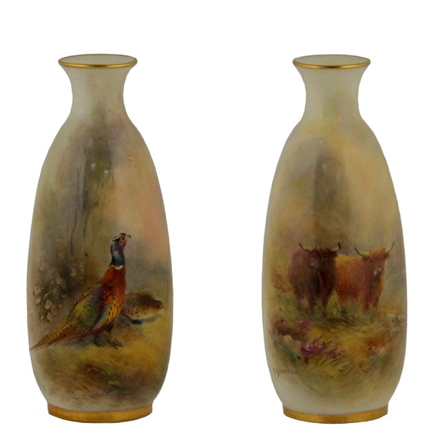 Appraisal: A matched pair of Royal Worcester ovoid vases with gilded