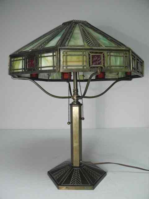 Appraisal: Bradley and Hubbard arts and crafts style slag glass lamp