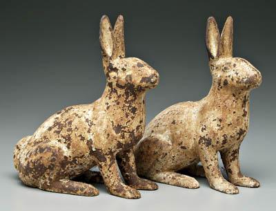 Appraisal: Pair cast iron rabbits old white paint late th early