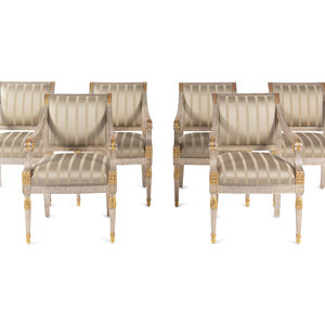 Appraisal: A Set of Six Neoclassical Carved and Parcel Gilt Dining