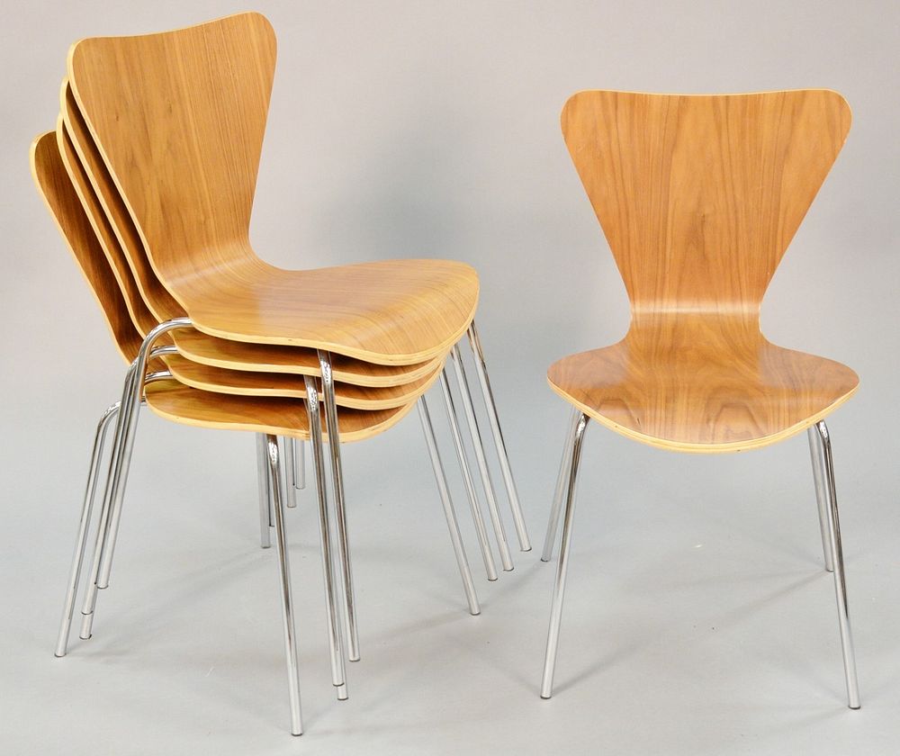 Appraisal: Five modern wood chrome chairs h Five modern wood chrome