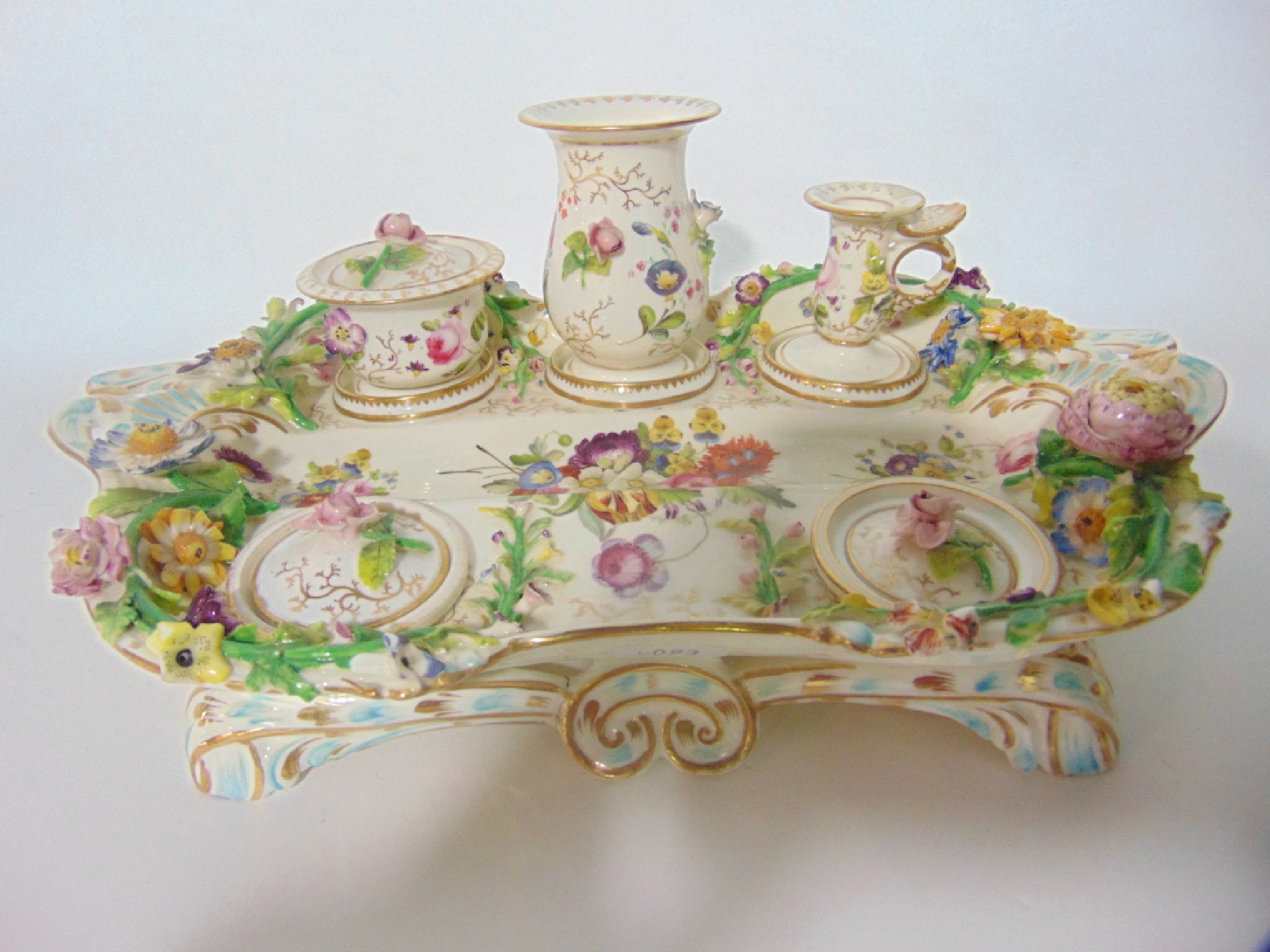 Appraisal: A mid th century Standish with well painted floral sprays