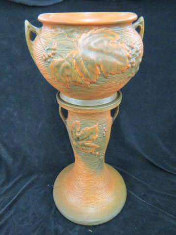 Appraisal: Roseville Pottery Bushberry Jardiniere Pedestal brown jardiniere - overall tall