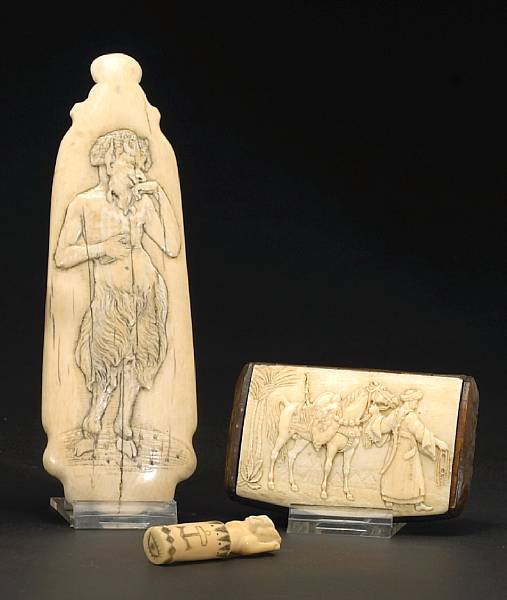 Appraisal: Three carved ivory tobacco related items th th century Comprising