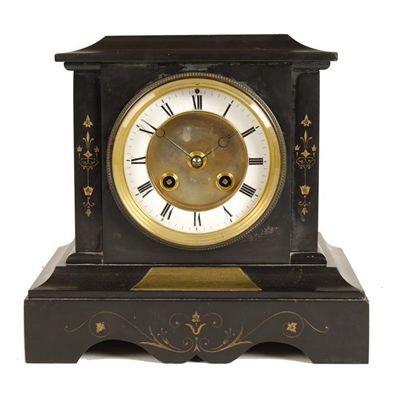 Appraisal: A late th century polished slate mantel clock with an