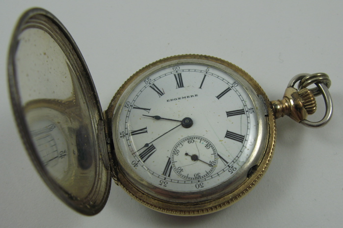 Appraisal: STERLING SILVER HUNTER CASE POCKET WATCH Edgemere Watch Co Chicago