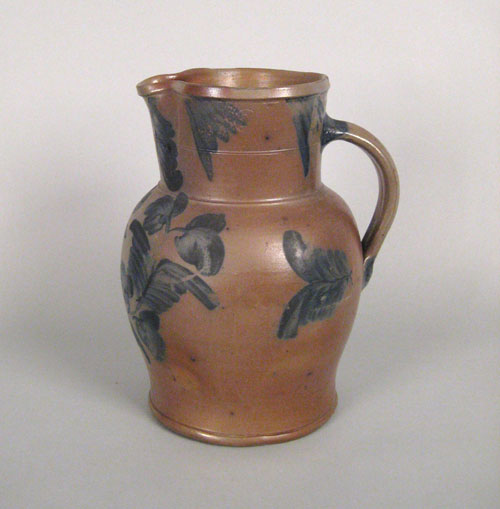 Appraisal: Large Pennsylvania stoneware pitcher th c with cobalt floral decoration