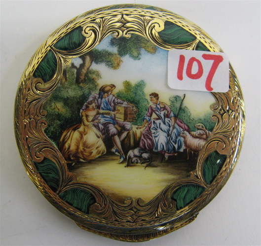 Appraisal: A GERMAN ENAMELED FINE GILT SILVER COMPACT having an enameled