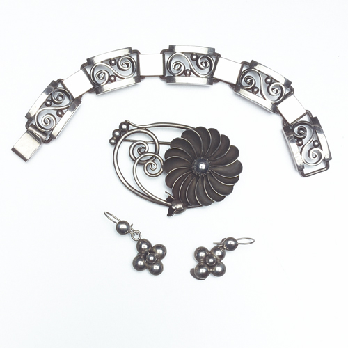 Appraisal: Walter Meyer sterling jewelry bracelet with Meyer mark earrings and