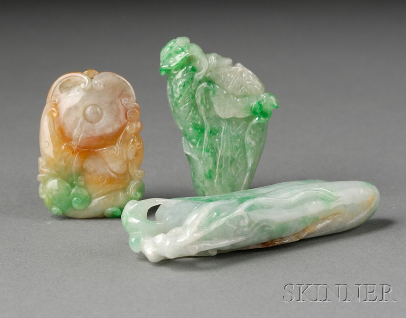 Appraisal: Three Jade Pendants China th century carved as vegetables with