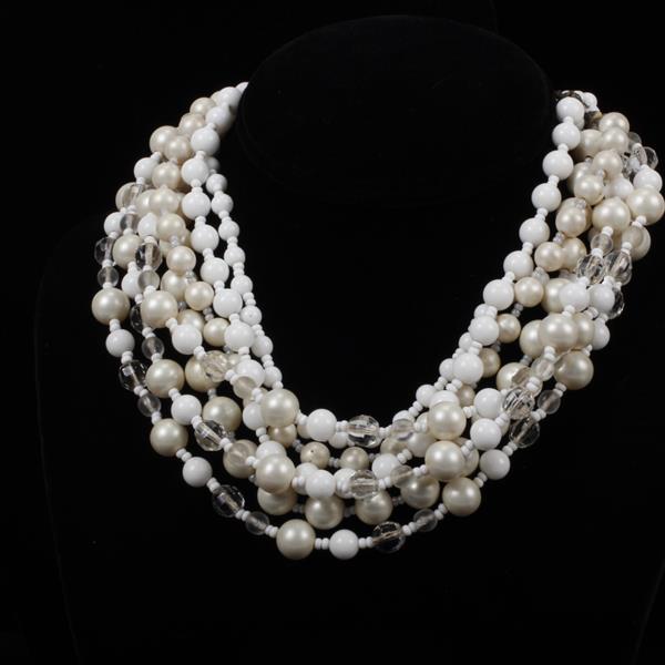 Appraisal: Miriam Haskell multi-strand white faux pearl beaded necklace