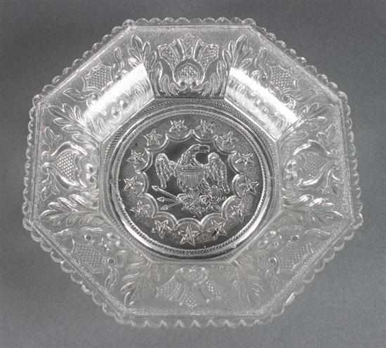 Appraisal: American Lacy Flint molded glass eagle decorated octagonal-form dish second