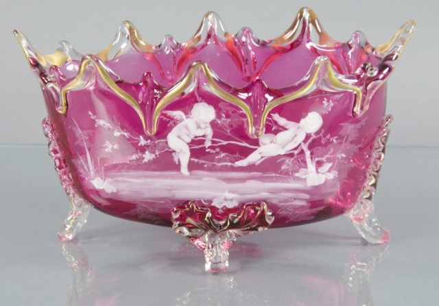 Appraisal: Mary Gregory Cranberry Fruit BowlDecorated in enamel with two cherubs