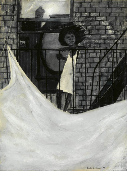 Appraisal: WALTER WILLIAMS - Untitled Girl on a Fire Escape Tempera