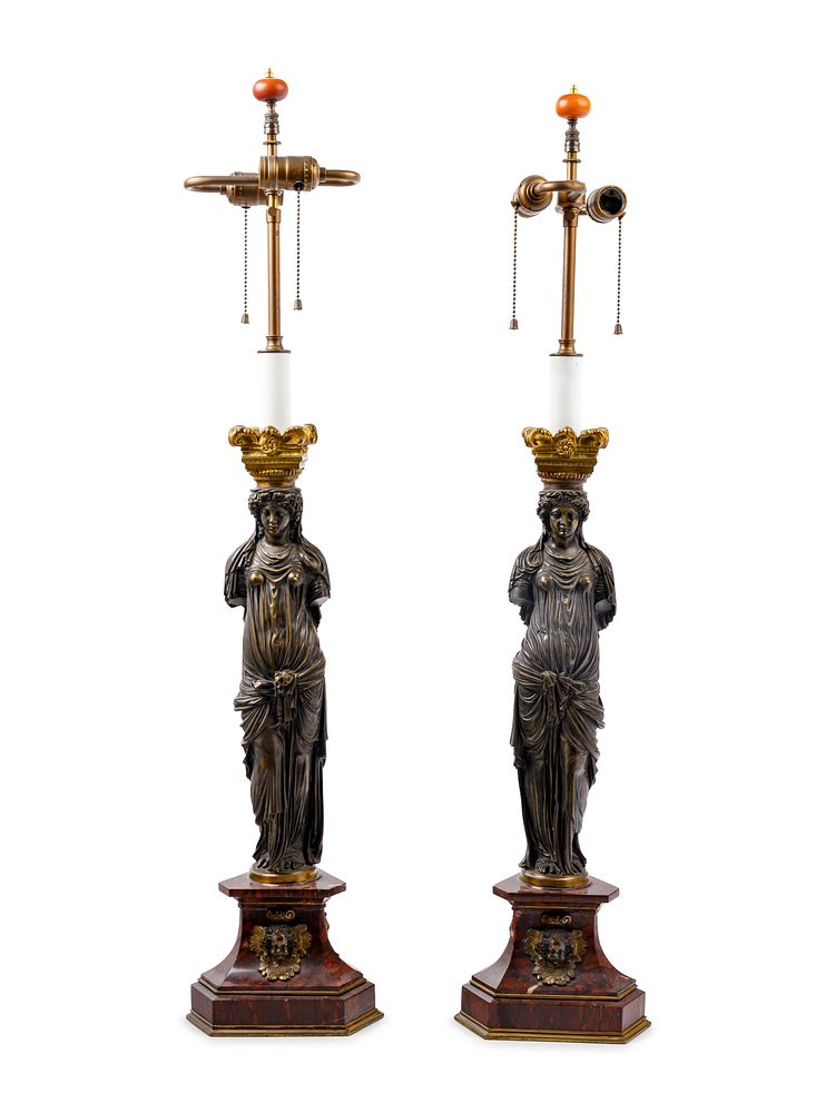 Appraisal: A Pair of French Neoclassical Gilt and Patinated Bronze Figural