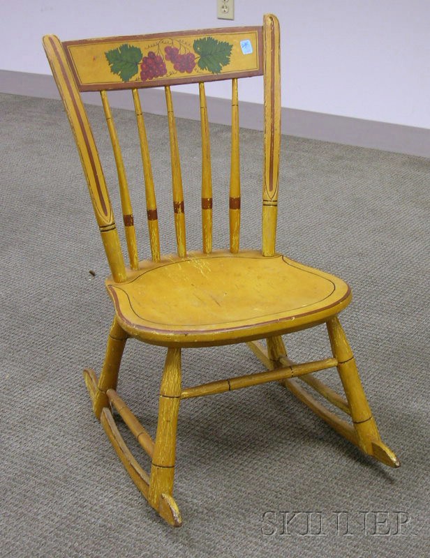 Appraisal: Small Windsor Yellow-paint and Grapevine Decorated Thumb-Back Rocker