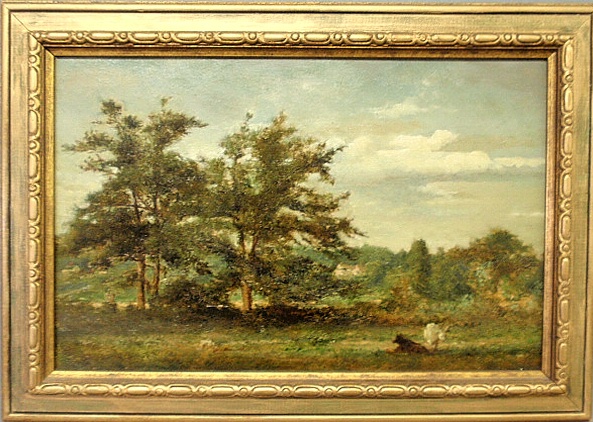 Appraisal: - Continental oil on panel landscape painting with cows unsigned