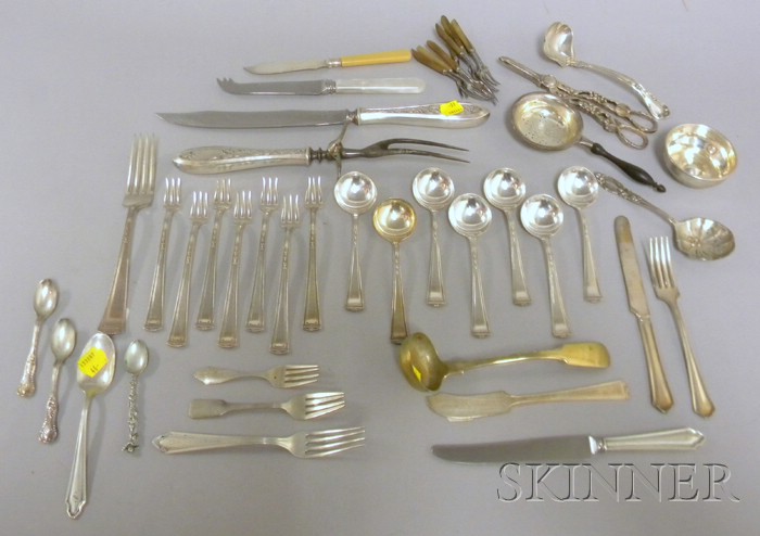 Appraisal: Group of Sterling and Silver Plated Serving and Flatware Items