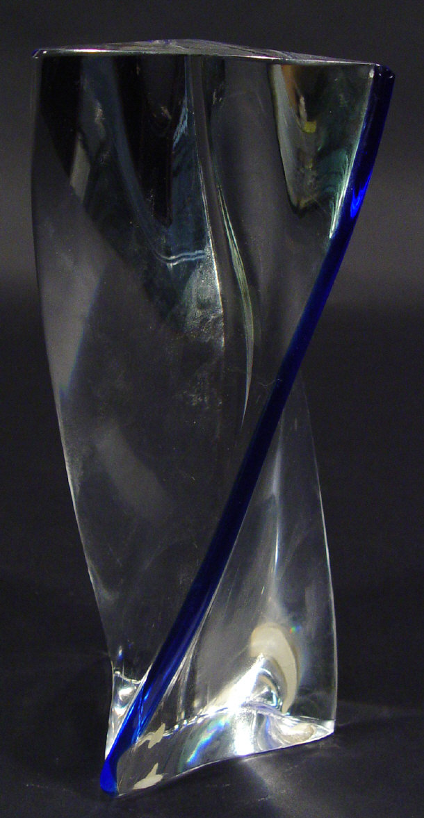 Appraisal: Kosta Boda glass obelisk with blue trailled decoration paper label