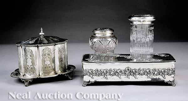 Appraisal: A Group of Silverplate Boxes including an English fluted biscuit