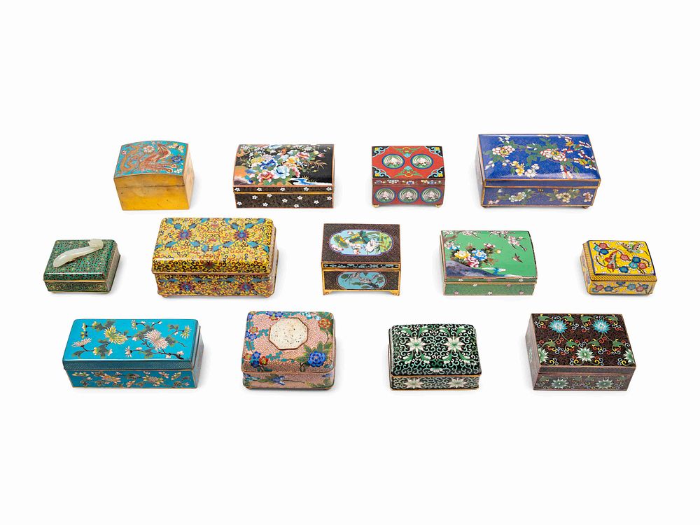 Appraisal: Chinese and Japanese Cloisonne Enamel Rectangular Boxes Chinese and Japanese