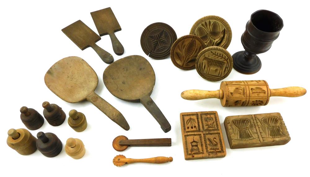 Appraisal: th C wooden kitchen molds and tools pieces many butter