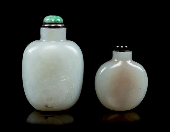 Appraisal: Two Jade Snuff Bottles Height of taller inches Two Jade