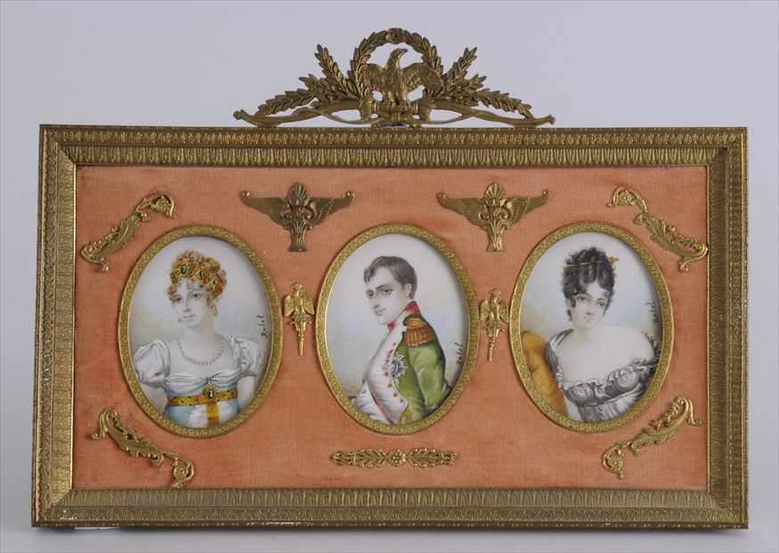 Appraisal: THREE OVAL PORTRAIT MINIATURES NAPOLEON JOSEPHINE AND MADAME RECAMIER Watercolors