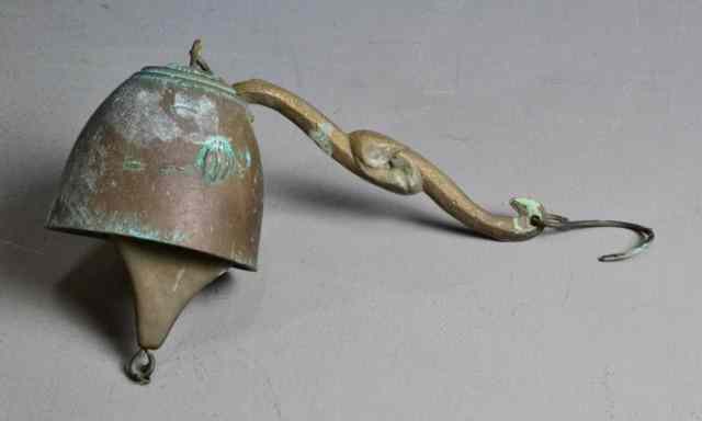 Appraisal: POUND JEFF CROSS BRONZE BELLLate th century wind chime bell