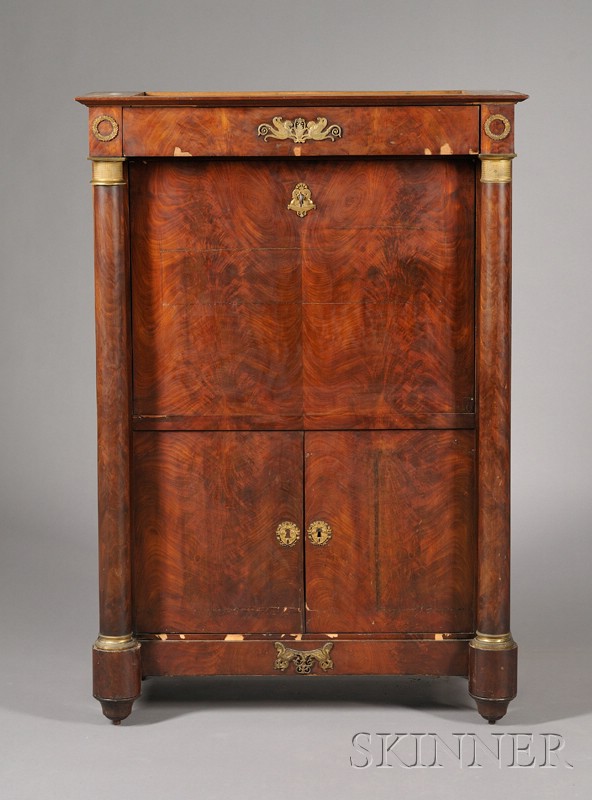 Appraisal: French Empire Bronze-mounted Mahogany Secretaire a Abattant early th century