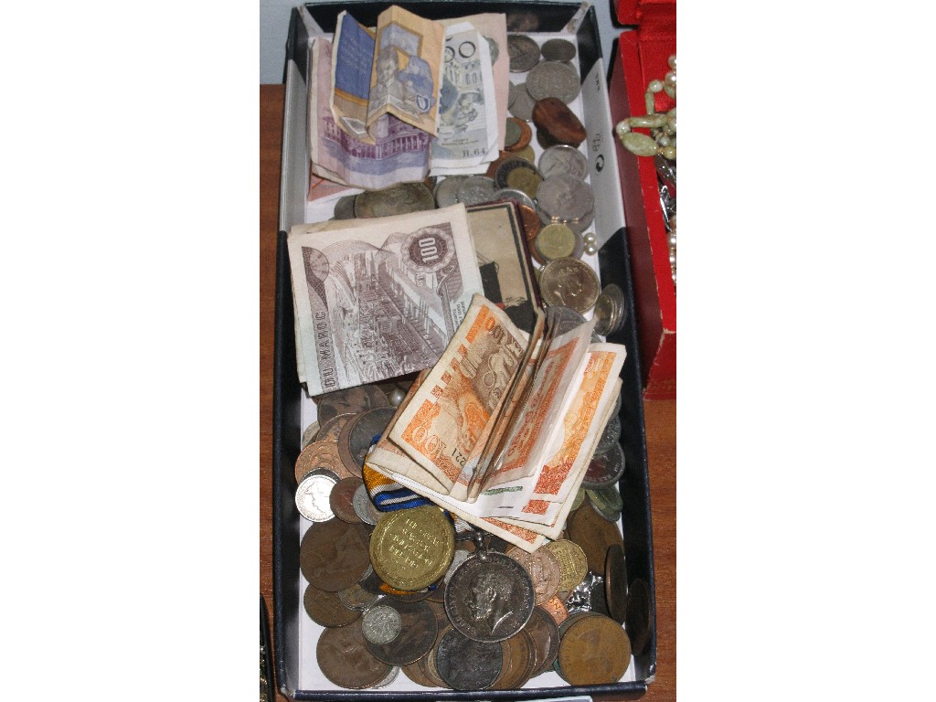 Appraisal: Box of assorted coins banknotes and medals