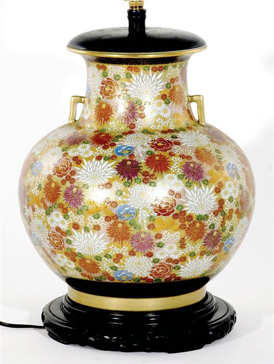 Appraisal: Chinese porcelain vase converted to lamp allover floral-painted bulbous vase