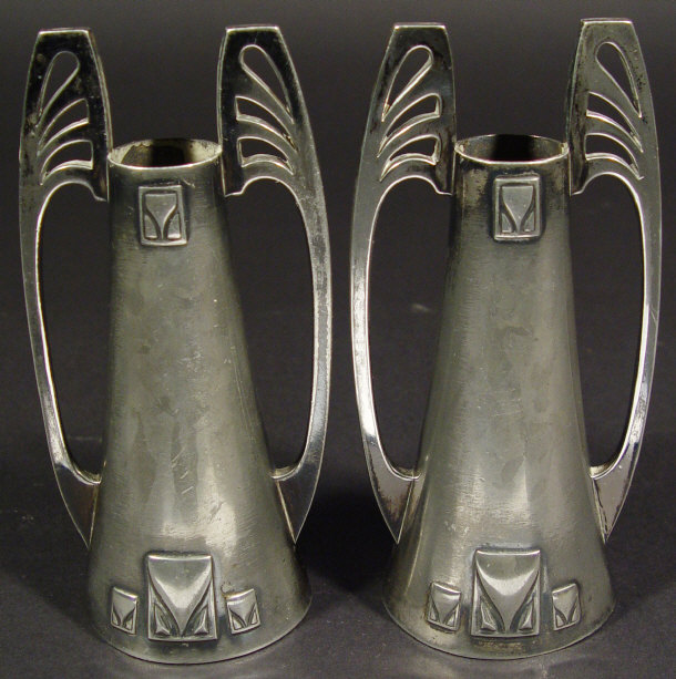 Appraisal: Pair of WMF Art Deco silver plated vases with cast