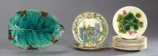 Appraisal: Group of Thirteen French Majolica Pieces th c ten plates