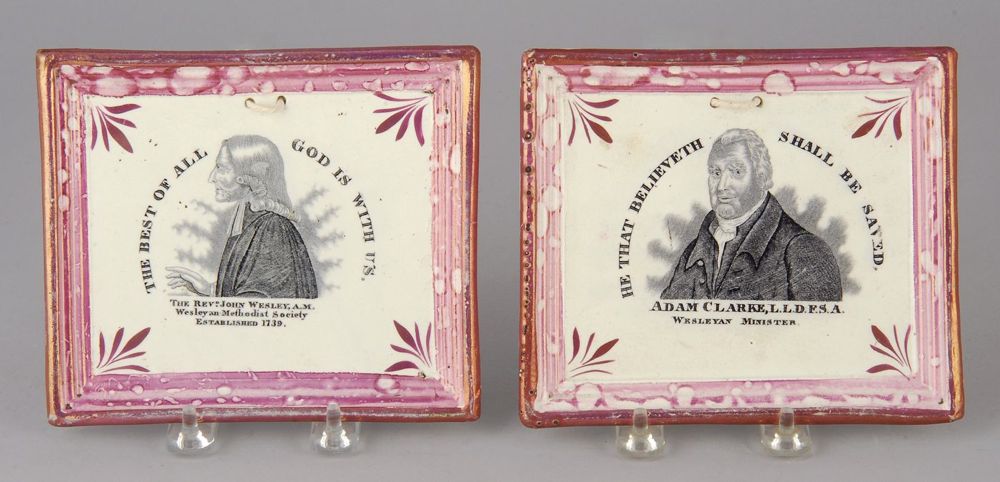 Appraisal: PAIR OF SUNDERLAND PINK AND COPPER LUSTRE PLAQUES Circa With