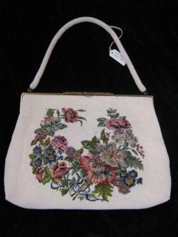 Appraisal: French Pettipoint Beaded Evening Bag floral white beads outstanding work