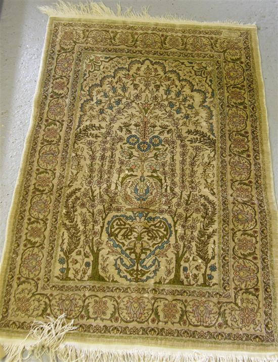 Appraisal: Persian silk rug multiple floral borders with a central stylised