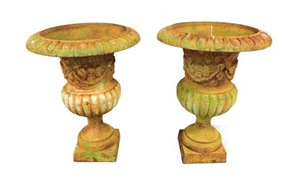 Appraisal: GARDEN Pair of large French style cast metal urns with