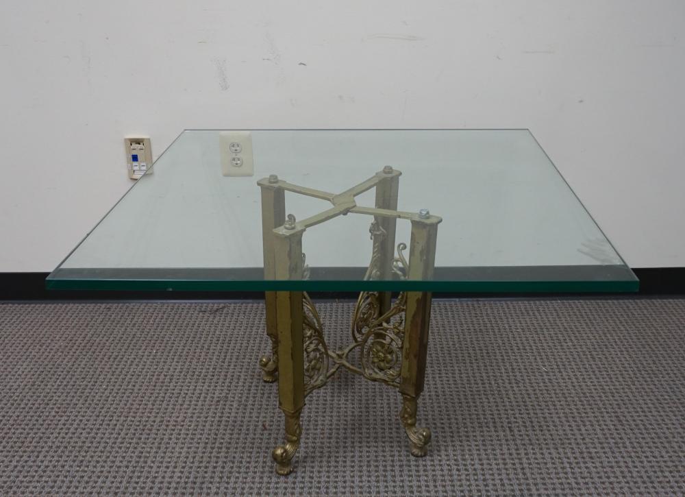 Appraisal: GILT METAL BASE SQUARE GLASS TOP COCKTAIL TABLE H SQUARE