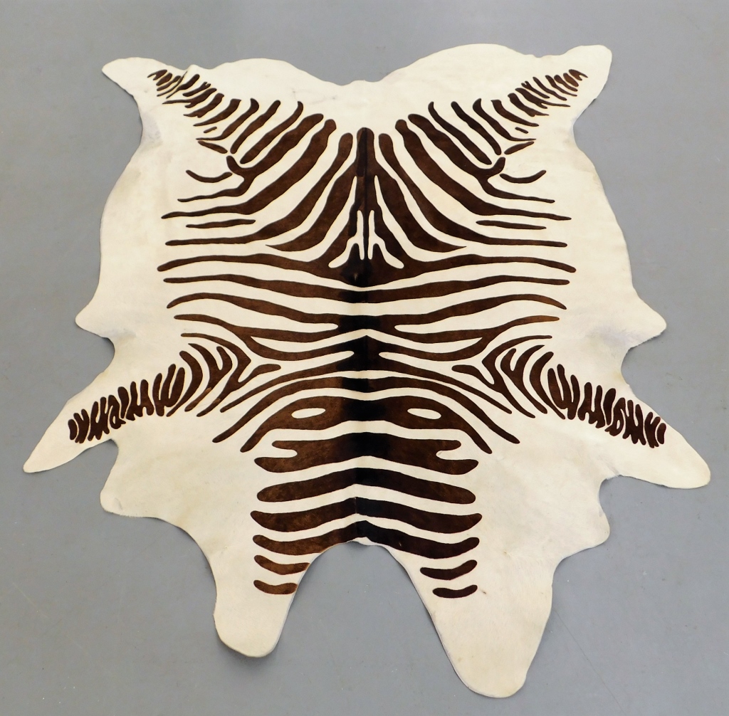 Appraisal: ZEBRA PRINT COWHIDE AREA RUG CaliforniaLate th CenturyLarge area rug