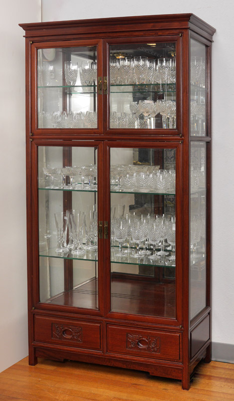 Appraisal: ORIENTAL STYLE UPRIGHT CHINA CURIO DISPLAY CABINET Upper and lower